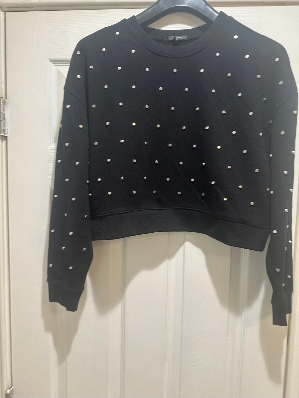 Cropped Black Sweatshirt with Stud Embellishments